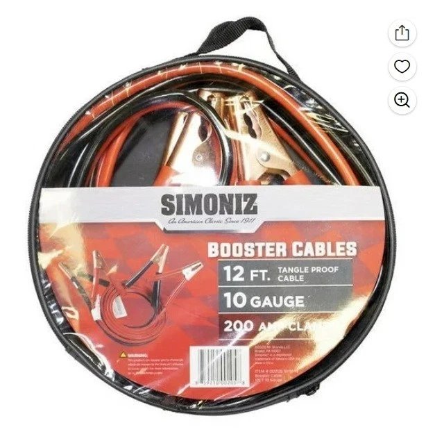 Simoniz  12' Jumper Cables 10-Gauge 200 Amp Booster Cable
